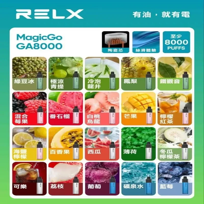 【清涼薄荷】原廠正品RELX拋棄式8000電子煙 | 悅刻GA8000口 | 台灣現貨